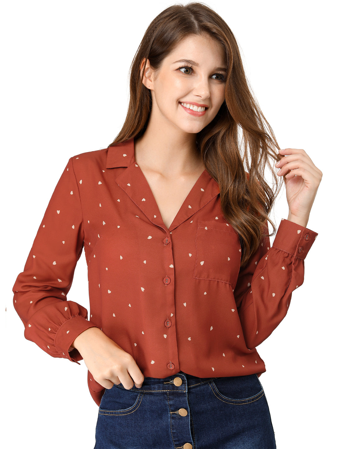 Women's Long Sleeve Printed Button Down Top (Available in Plus Size)