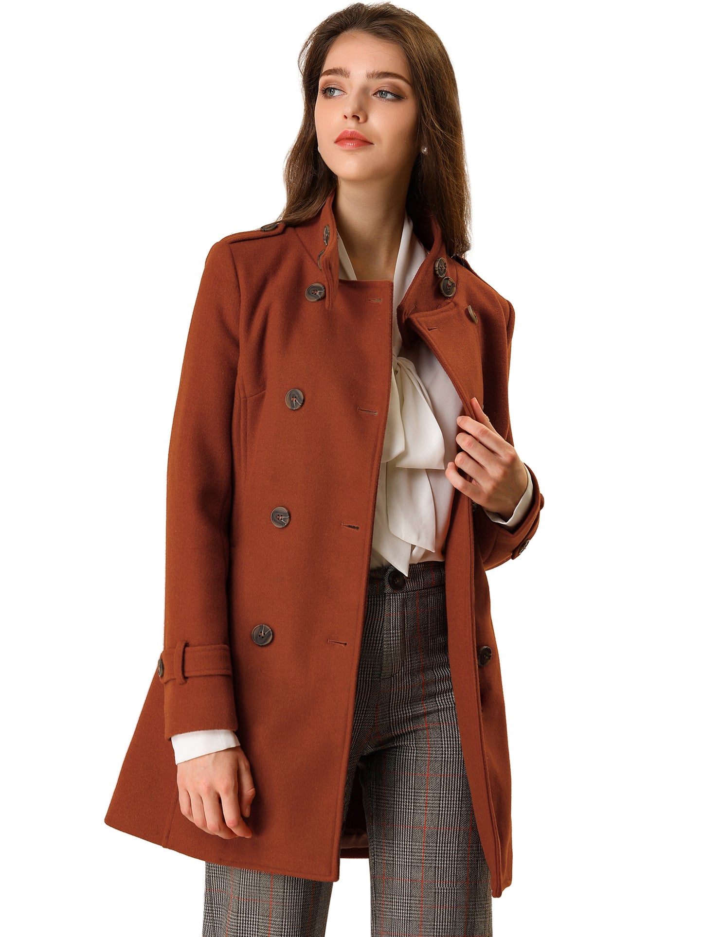 Women's Winter Stand Collar Double Breasted Pockets Outwear Coat
