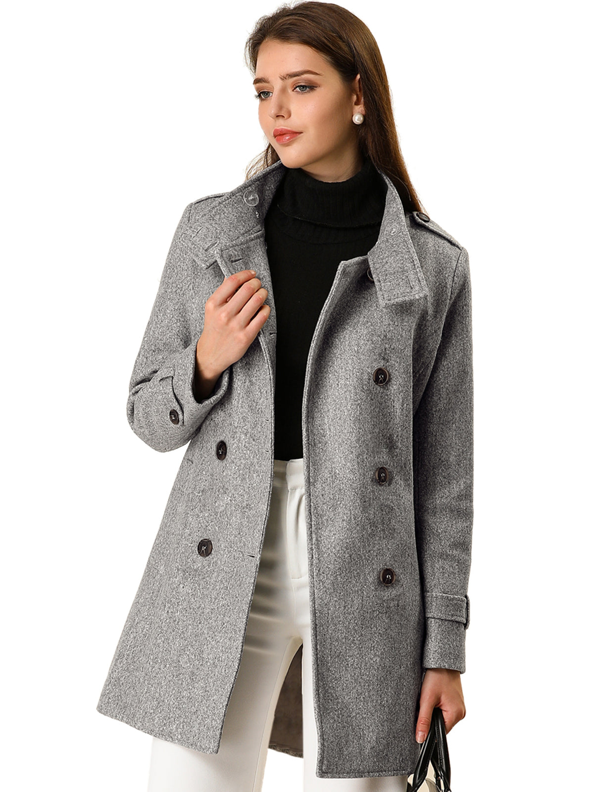 Women's Winter Stand Collar Double Breasted Pockets Outwear Coat