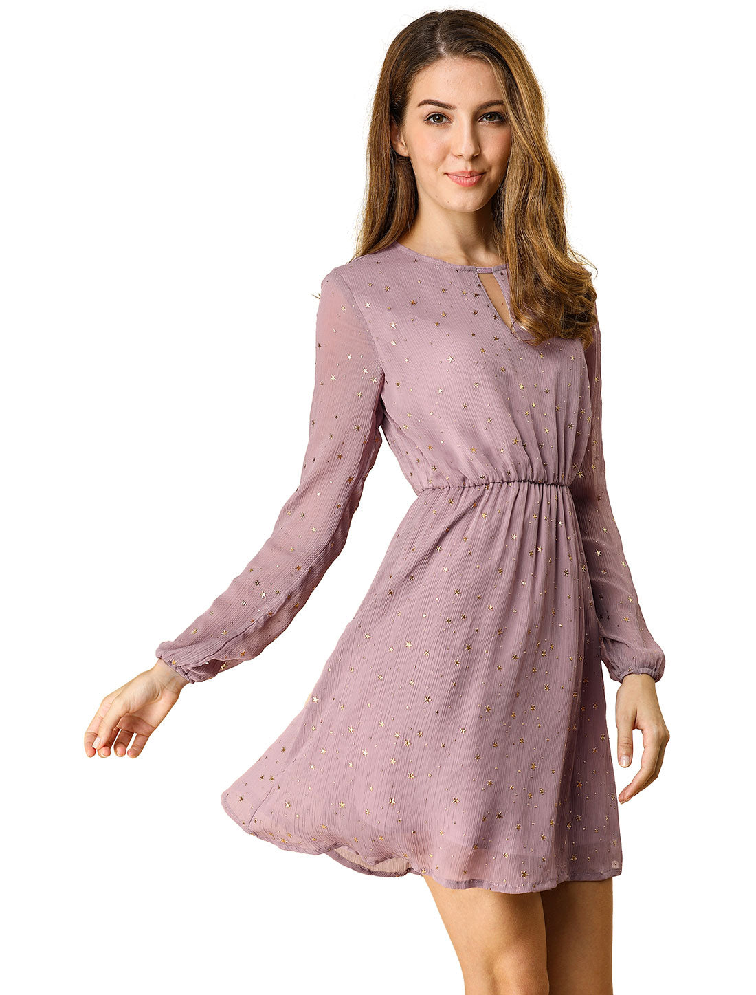 Women's Choker V Neck Gilding Metallic Star Flared A-Line Dress