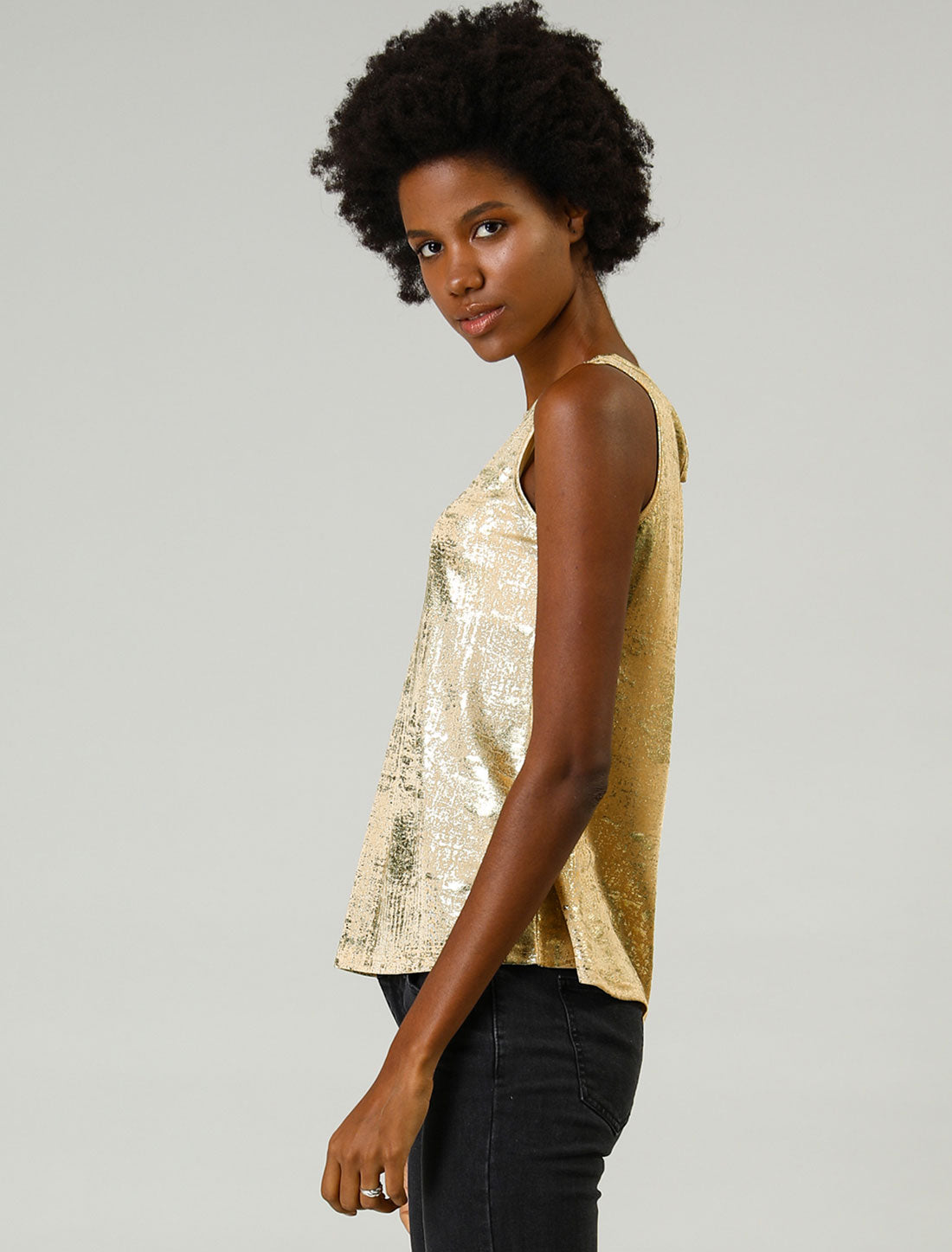 [PACK SALES] Women's 2 Pieces Metallic Crew Neck Sleeveless Cam Tank Top