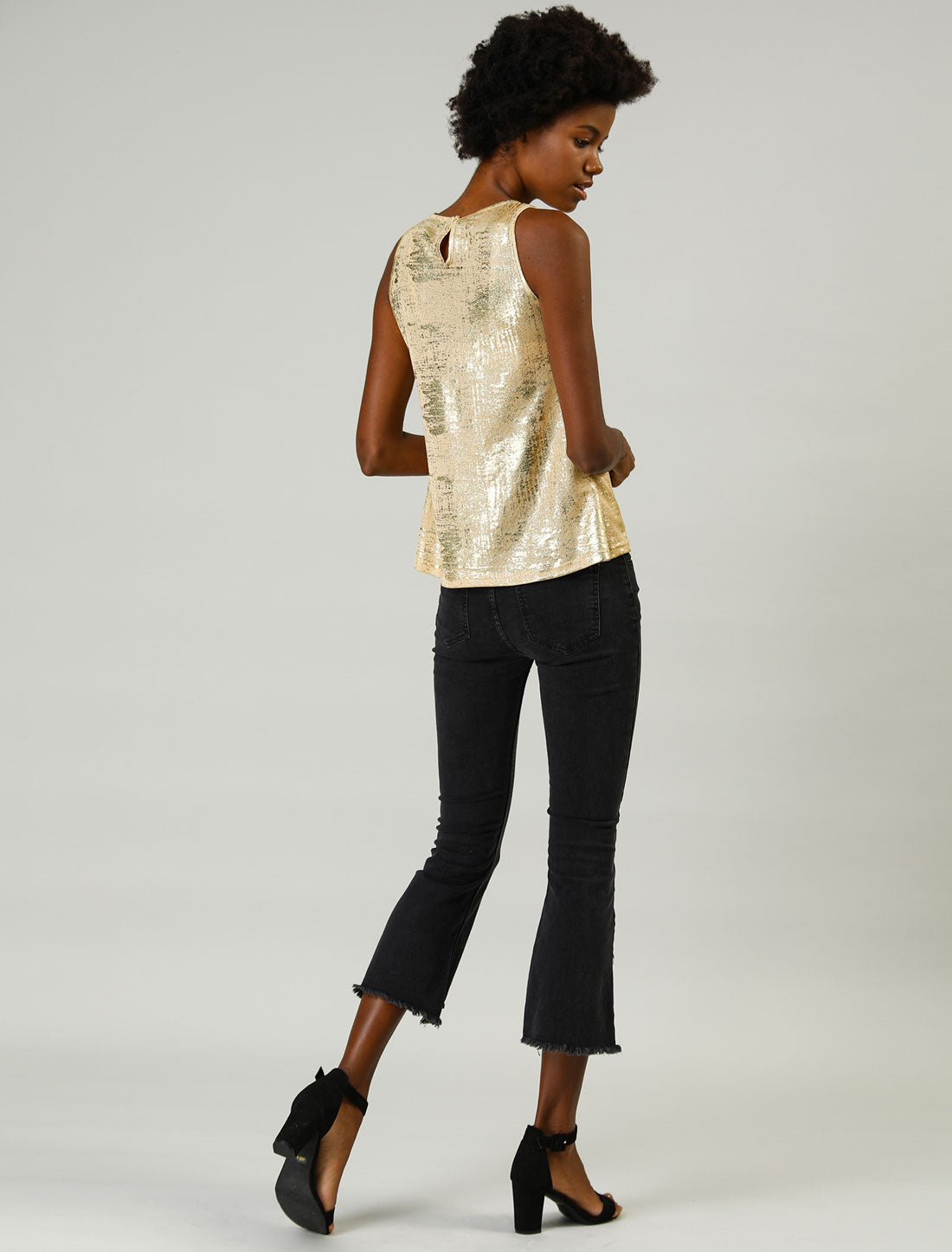 [PACK SALES] Women's 2 Pieces Metallic Crew Neck Sleeveless Cam Tank Top
