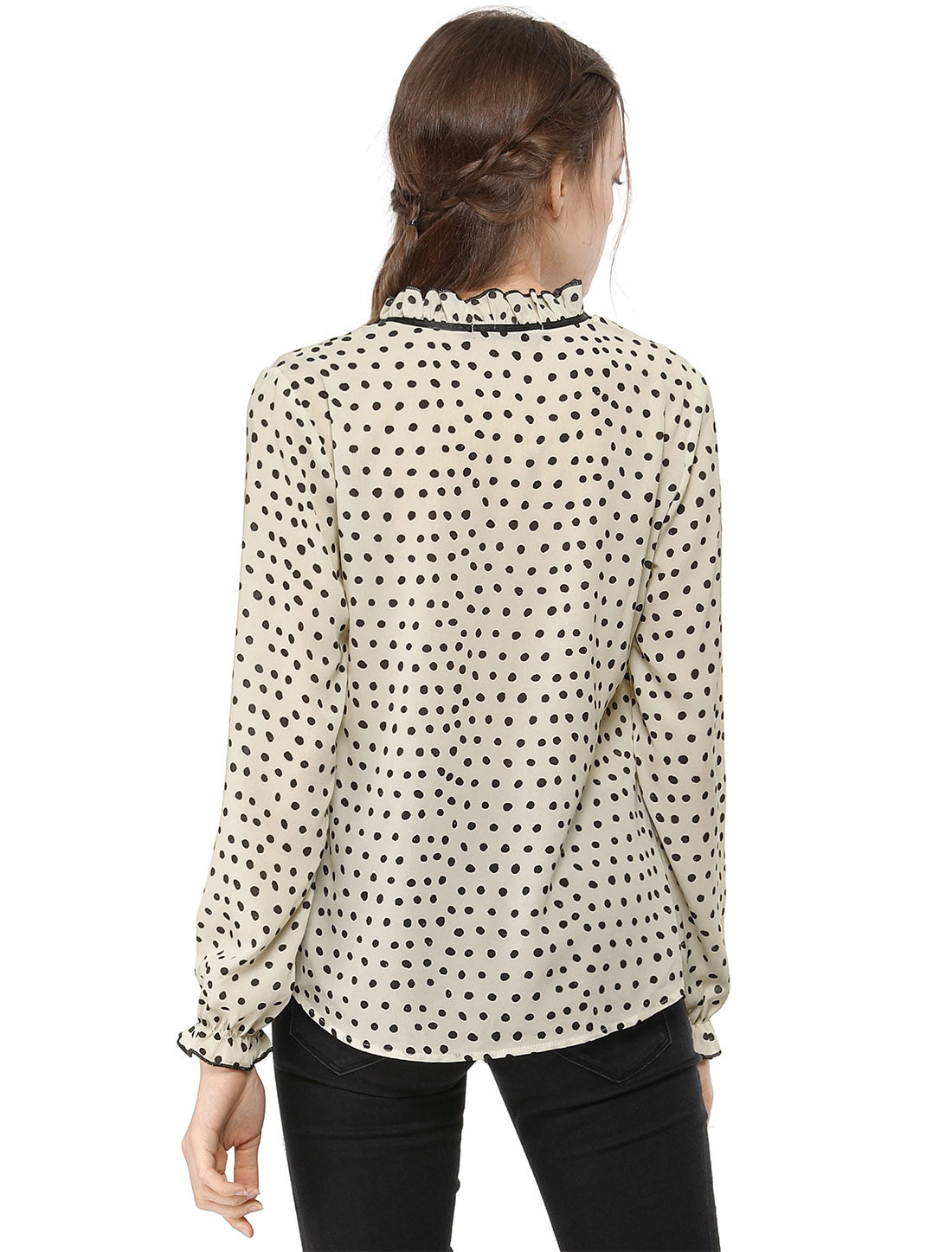 Women's Bow Tie Neck Blouse Ruffled Collar Printed Long Sleeve Top