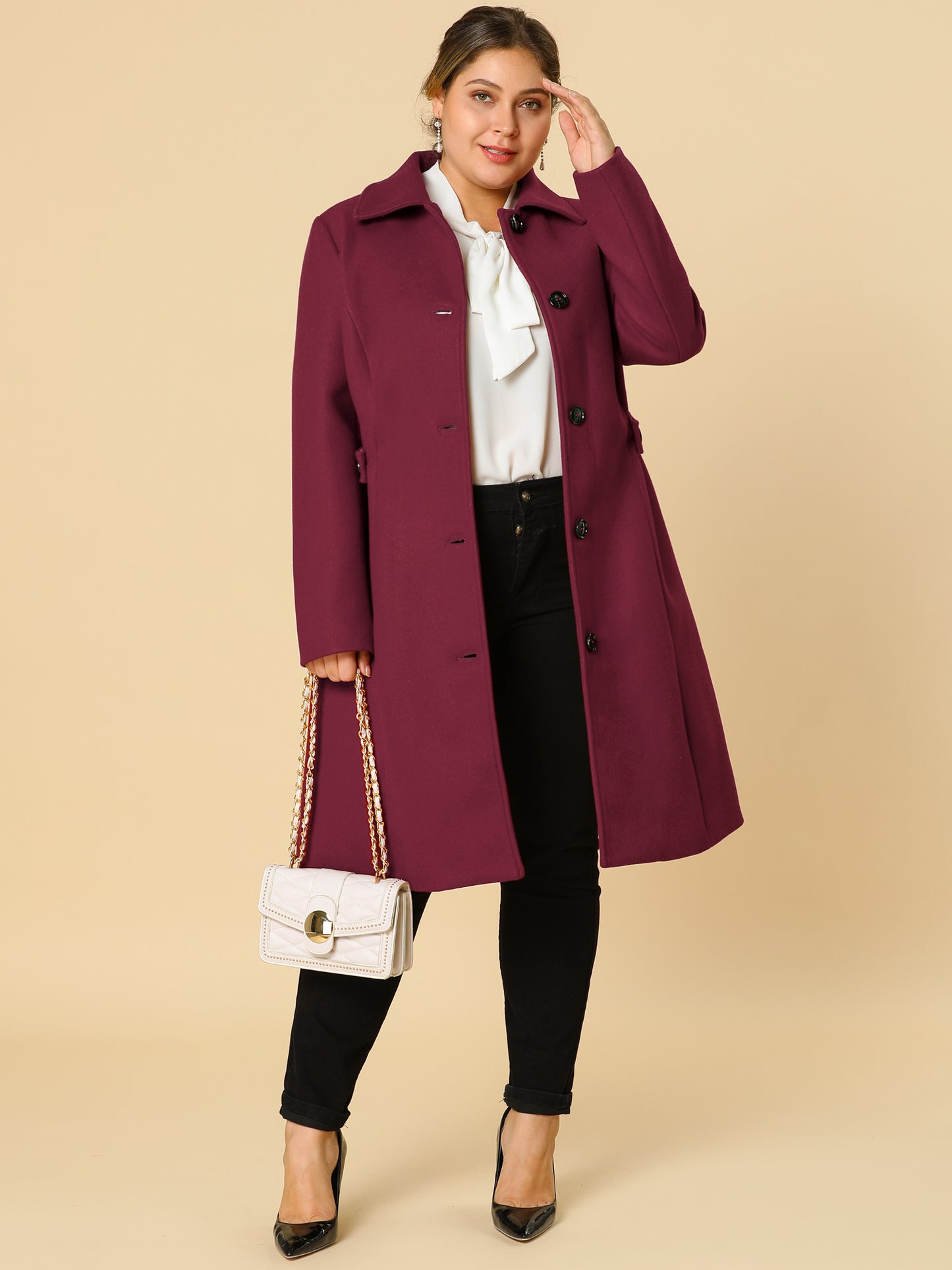 Women's Plus Size Coat Single Breasted Belted Winter Long Coat
