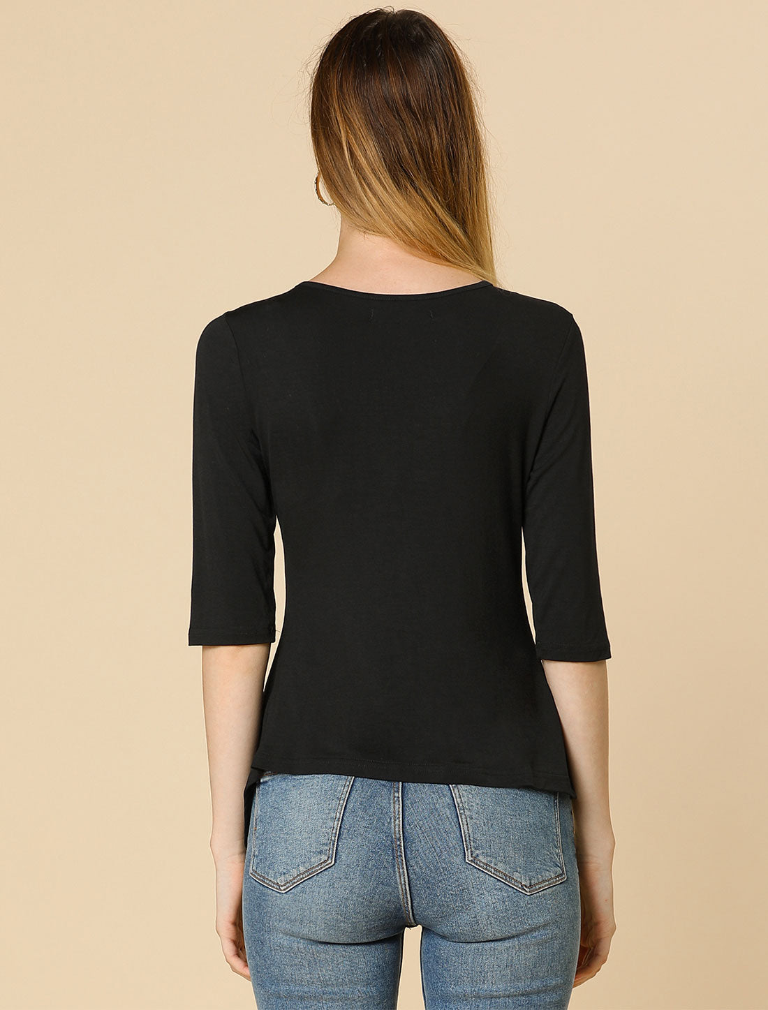 Women's Asymmetrical Round Neck Half Sleeve Fitted Ruched Top