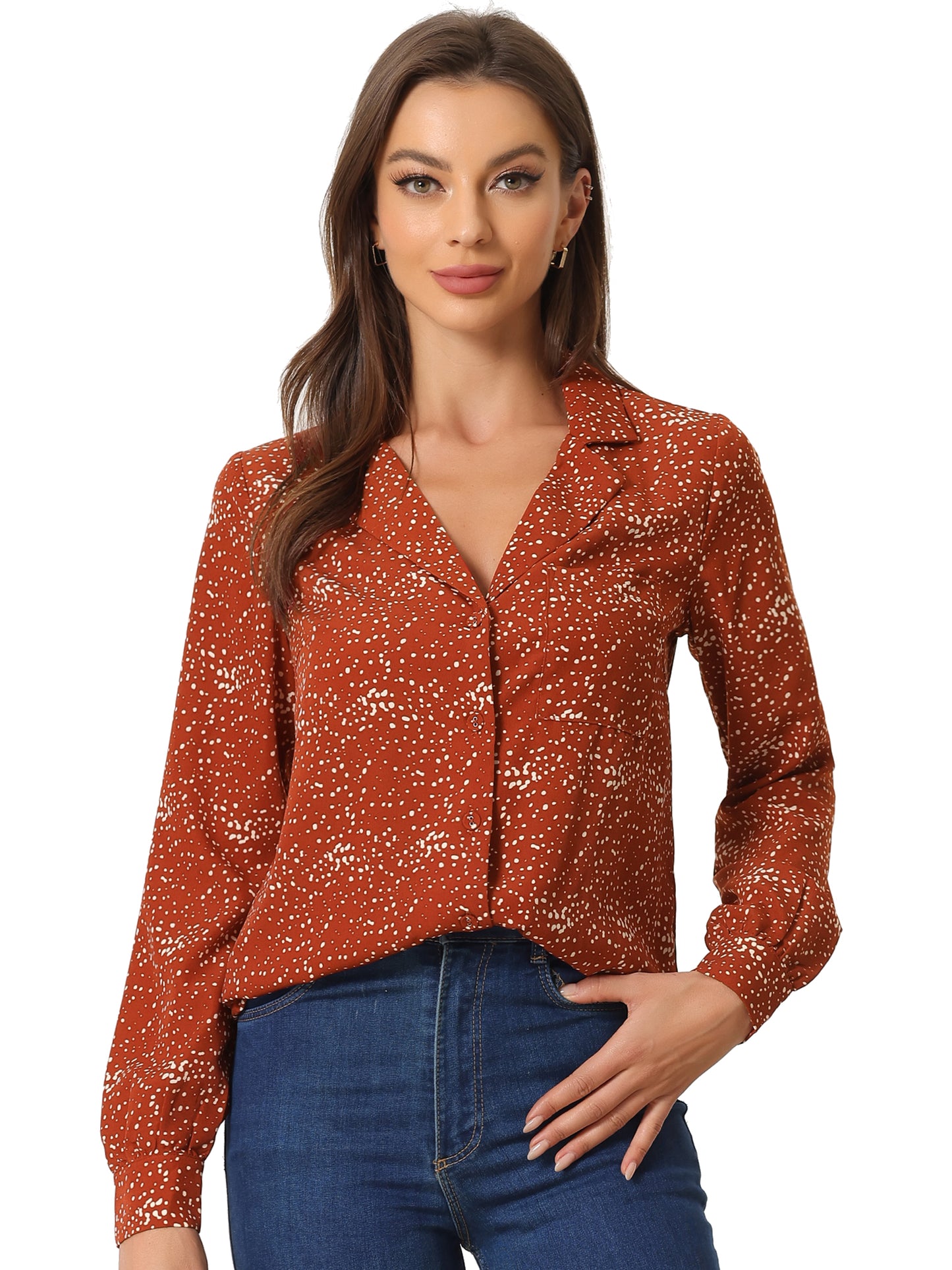 Women's Long Sleeve Printed Button Down Top (Available in Plus Size)