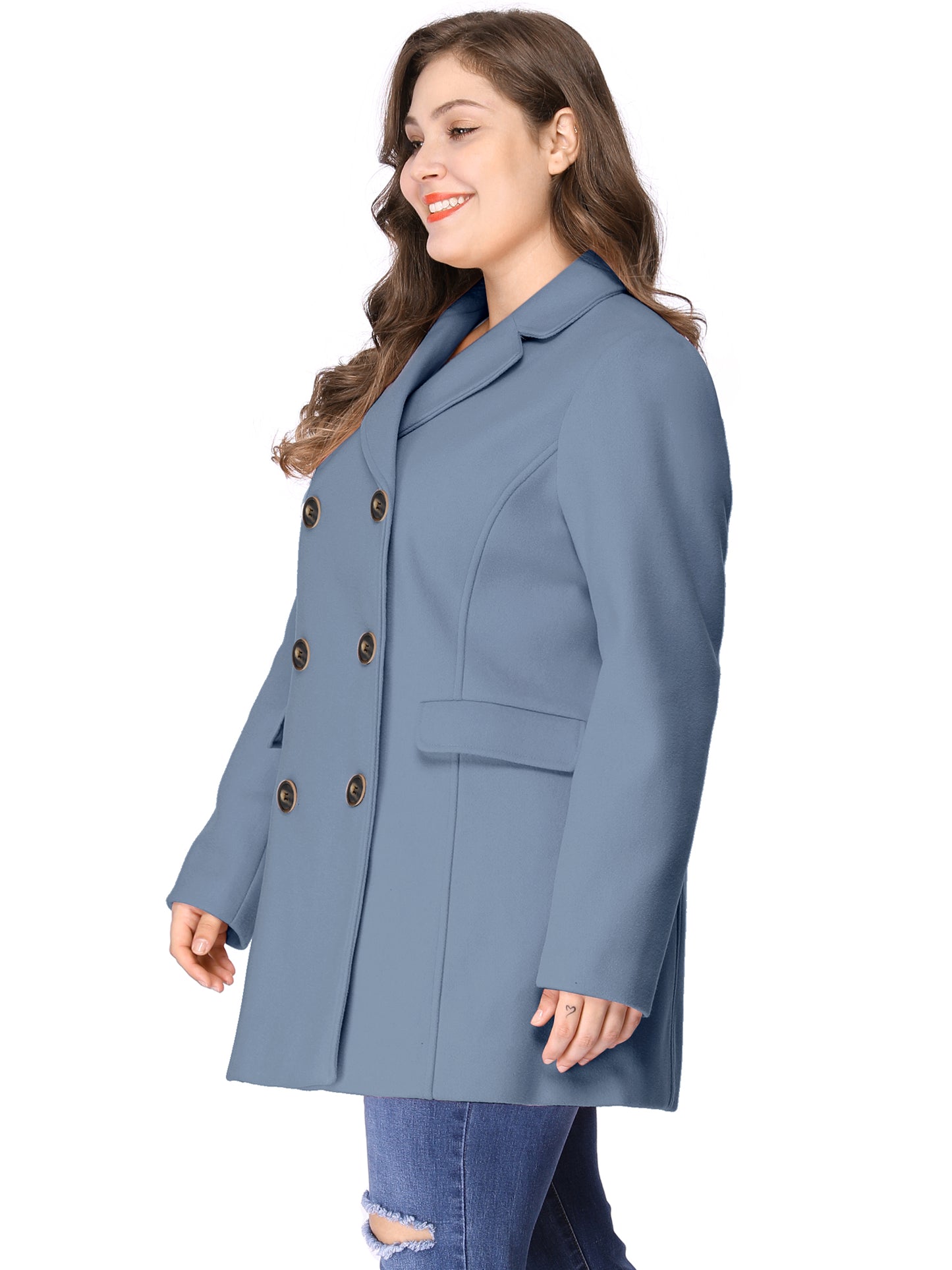 Women's Plus Size Notched Lapel Double Breasted Coat