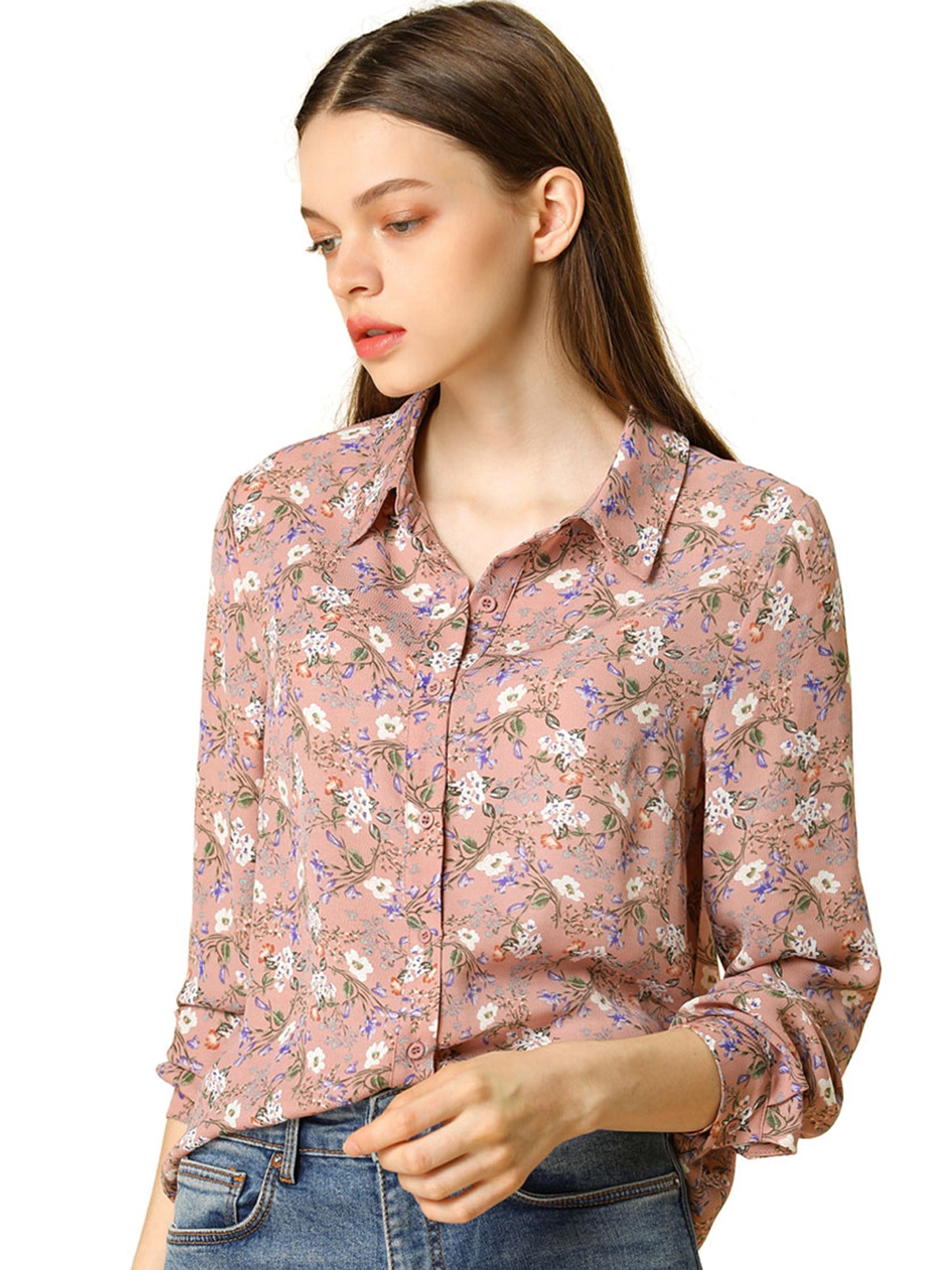 Women's Long Sleeve Button Down Ditsy Floral Shirt (Available in Plus Size)