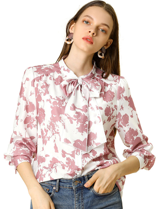 Blusa floral de manga larga con lazo para mujer