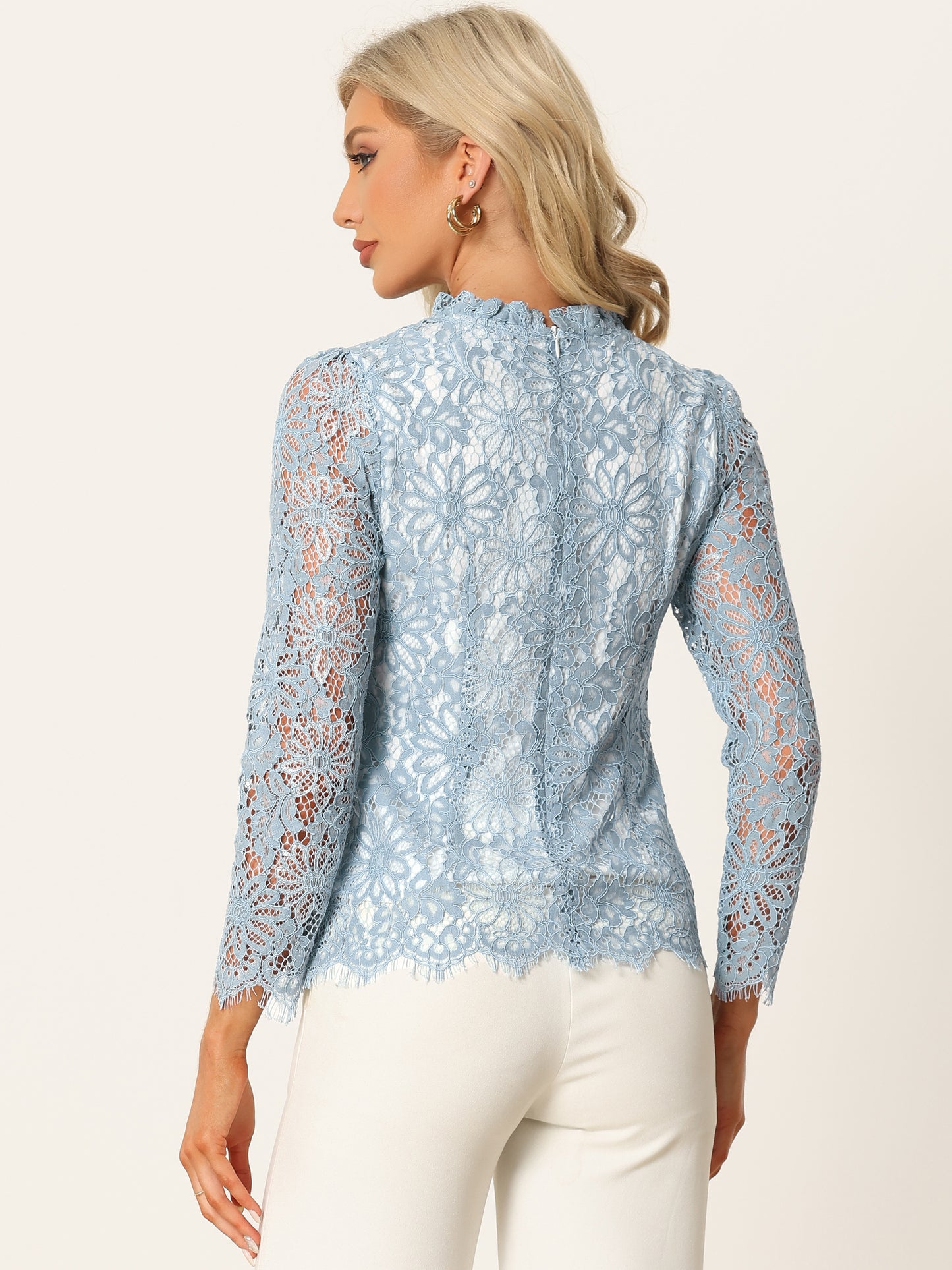 Women's Long Sleeve Lace Top Dressy Elegant Peplum Blouse Shirt (Available in Plus Size)