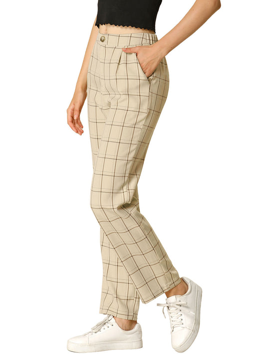 Women's Plaid Pants Elastic Waist Casual Work Office Long Trousers (Available in Plus Size)