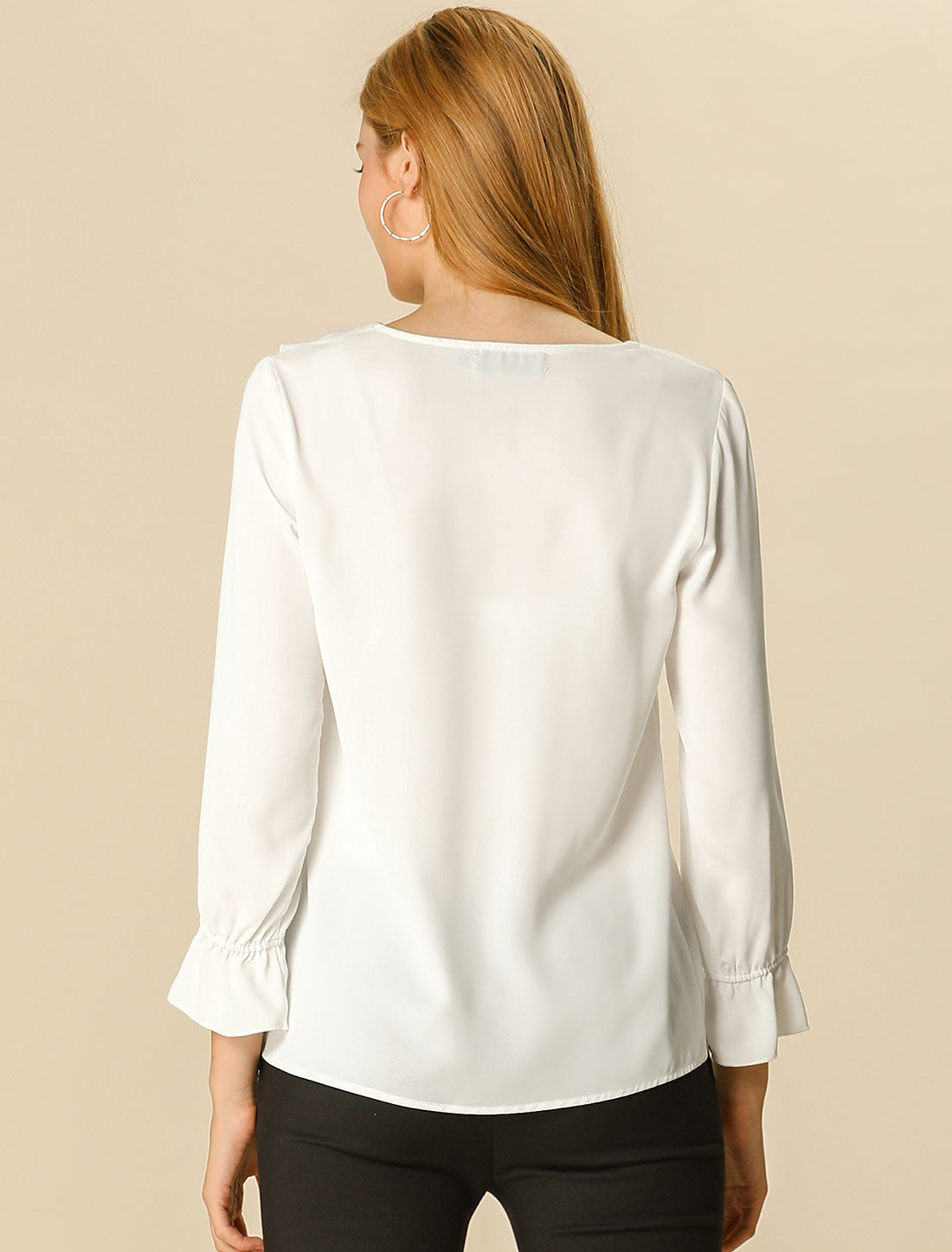 Women's Ruffle Blouse Elegant V Neck Long Sleeve Casual Dressy Top (Available in Plus Size)