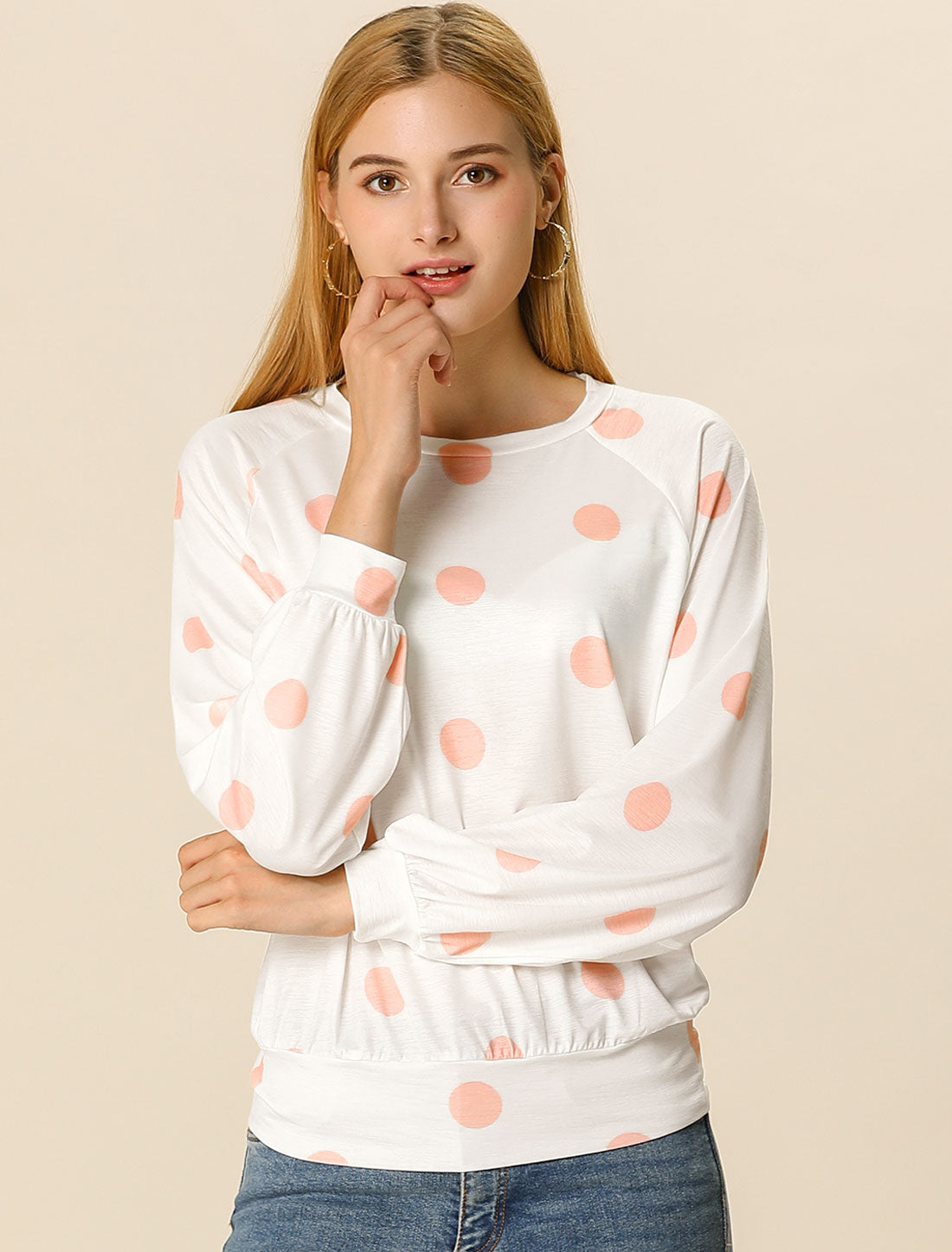 Women's Long Sleeves T-shirt Casual Polka Dots Top