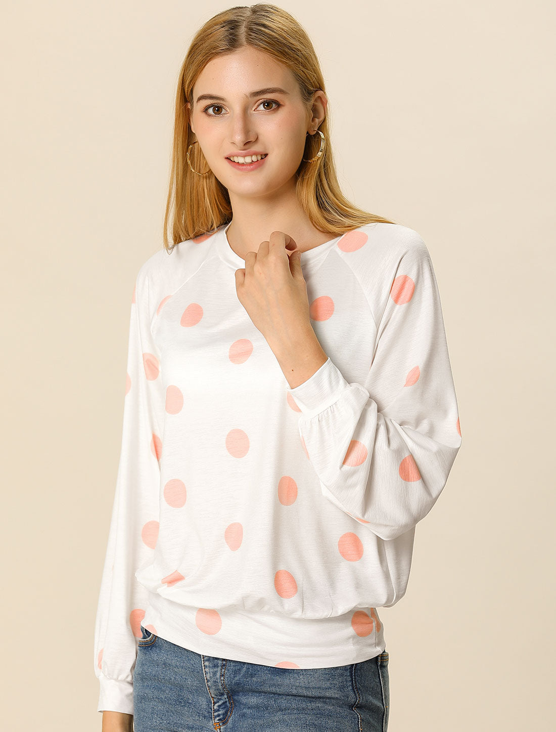 Women's Long Sleeves T-shirt Casual Polka Dots Top