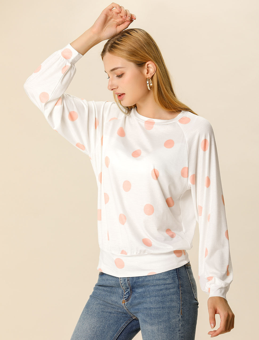 Women's Long Sleeves T-shirt Casual Polka Dots Top