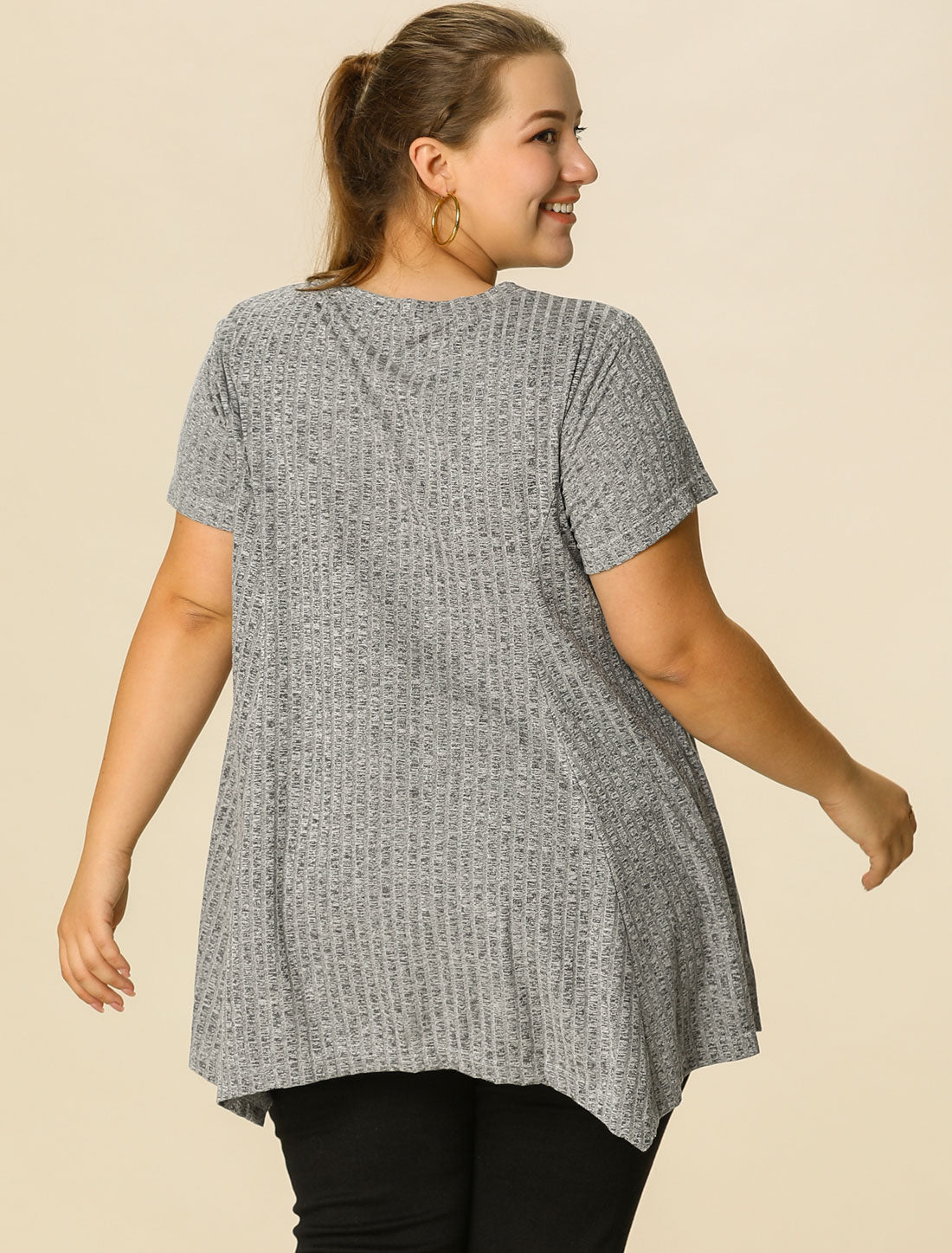 Women's Plus Size Short Sleeve Tunic Handkerchief Hem Summer Casual Top