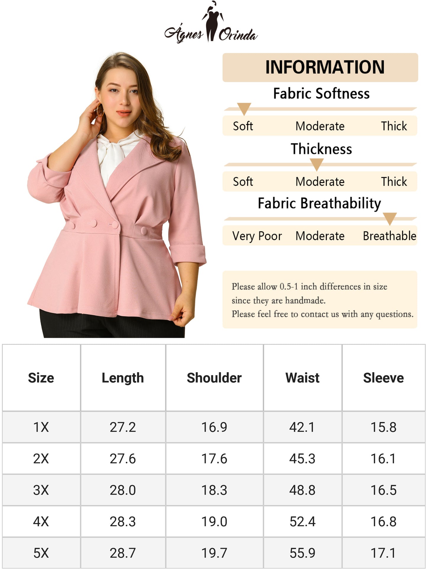 Women's Plus Size Casual Work Office Blazers Notched Lapel Button Peplum Blazer