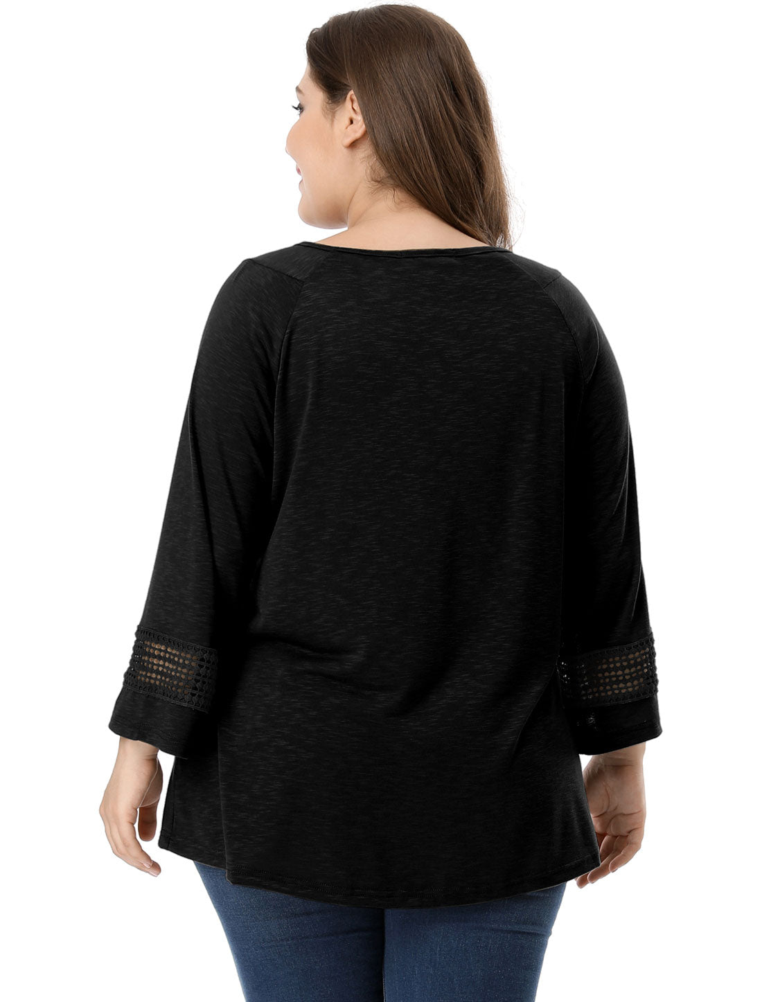 Women's Plus Size Tops Long Sleeve Crochet Panel Hollow Out Pleated Tunics Blouse