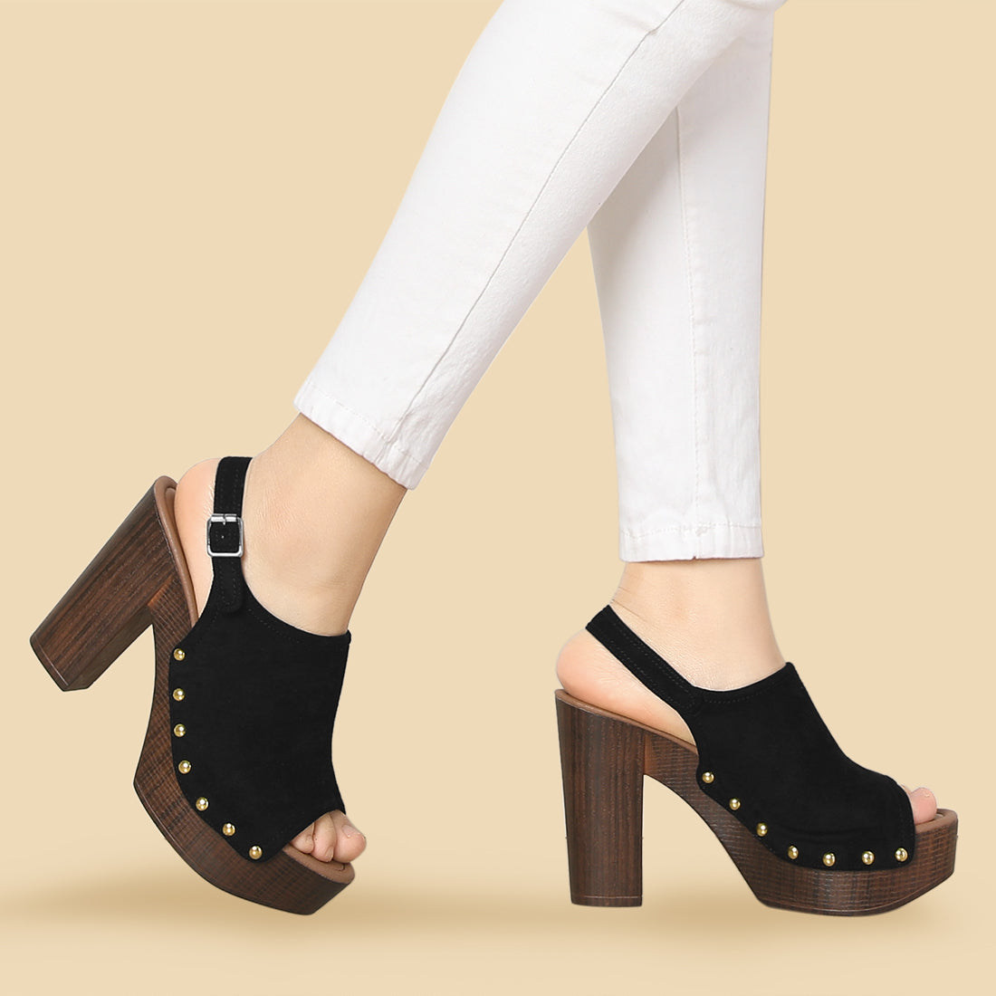 Sandalias de tacón grueso con plataforma y tira trasera para mujer