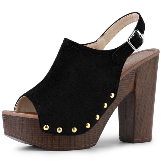 Sandalias de tacón grueso con plataforma y tira trasera para mujer