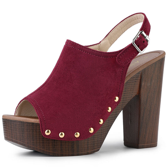 Sandalias de tacón grueso con plataforma y tira trasera para mujer