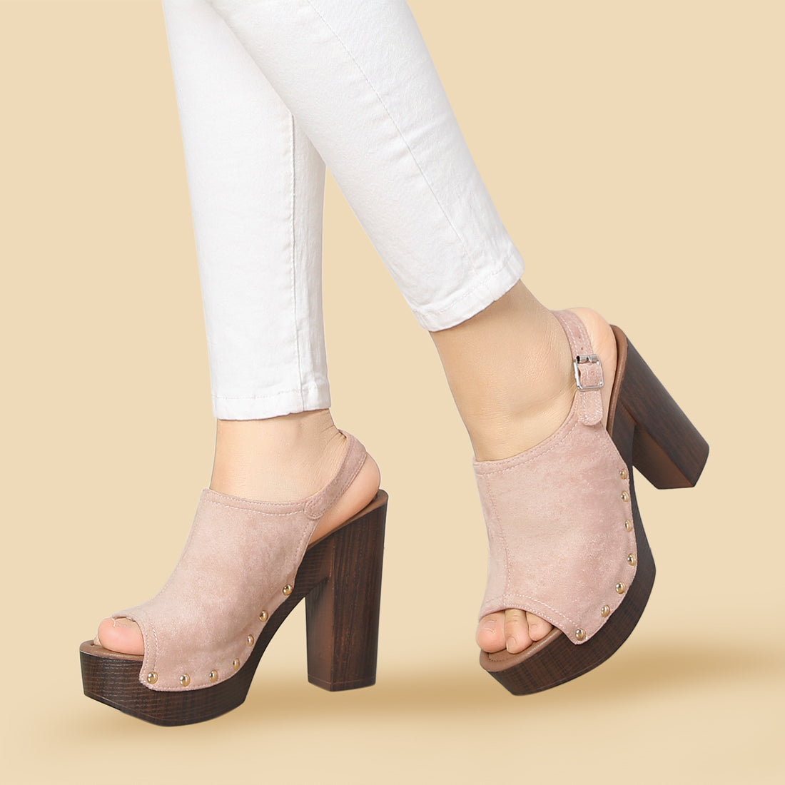 Sandalias de tacón grueso con plataforma y tira trasera para mujer