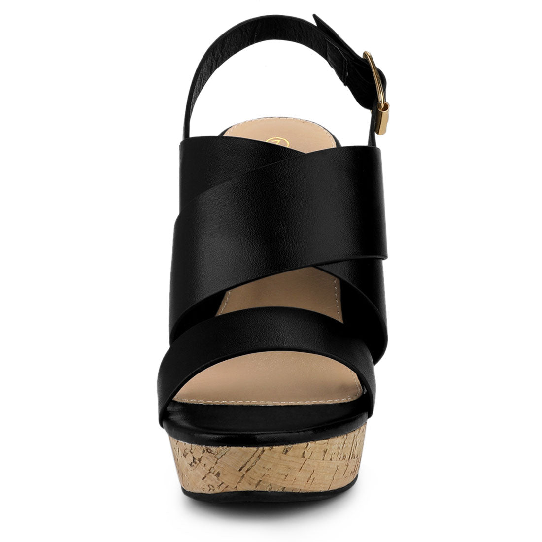 Women's Wood Decoration Strappy Platform Wedge Sandals