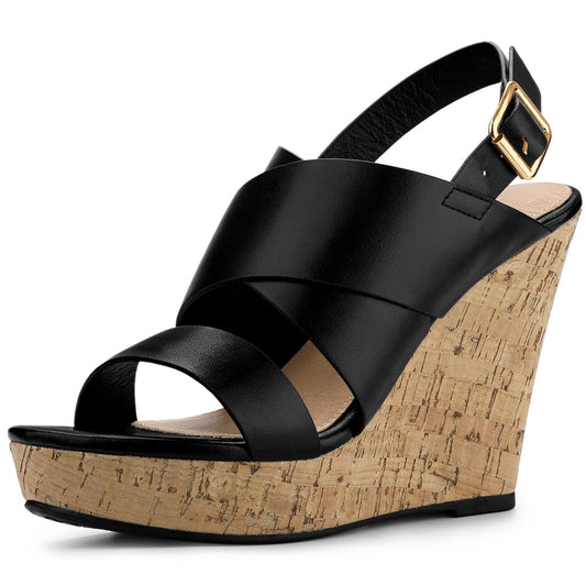 Women's Wood Decoration Strappy Platform Wedge Sandals