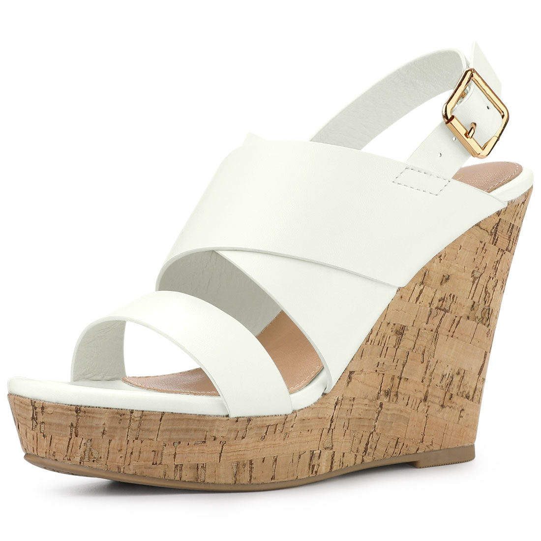 Women's Wood Decoration Strappy Platform Wedge Sandals