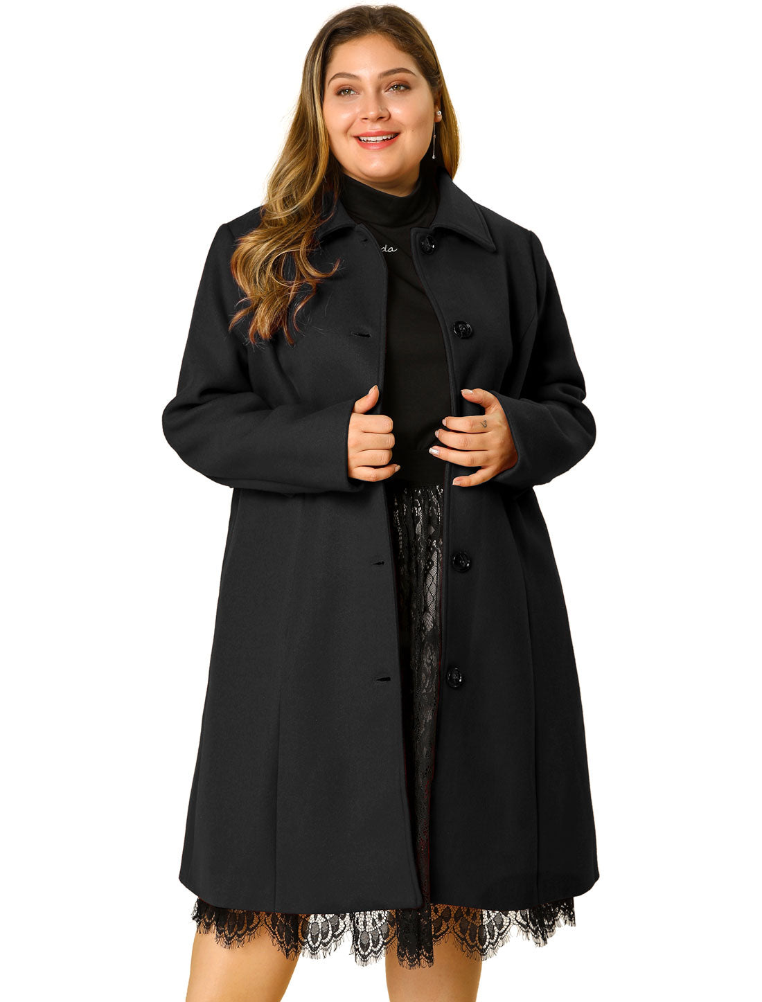 Women's Plus Size Coat Single Breasted Belted Winter Long Coat