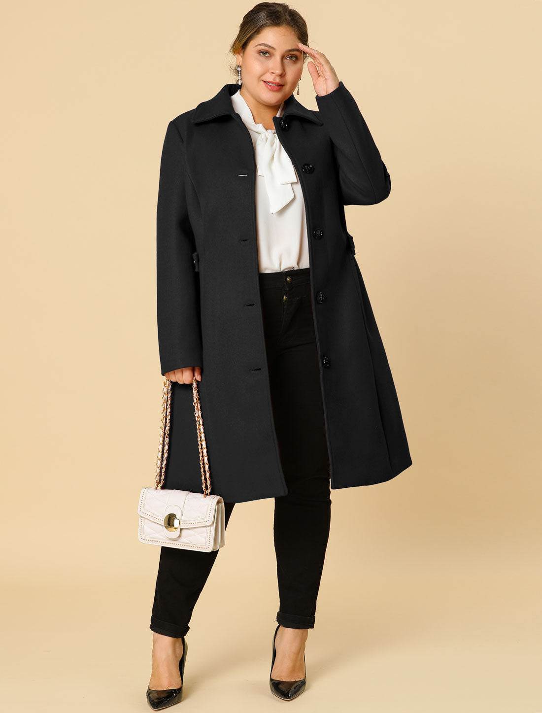 Women's Plus Size Coat Single Breasted Belted Winter Long Coat