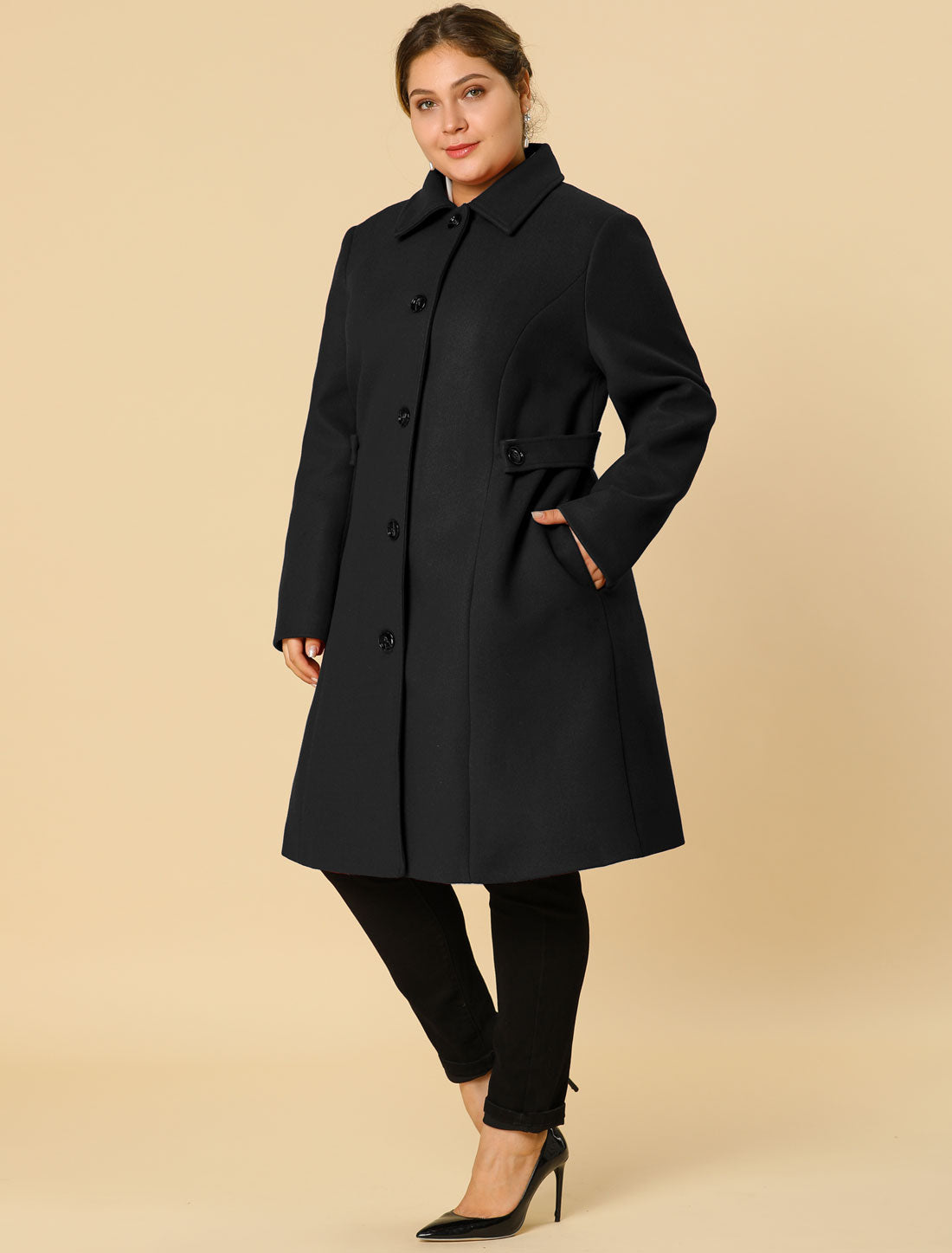 Women's Plus Size Coat Single Breasted Belted Winter Long Coat