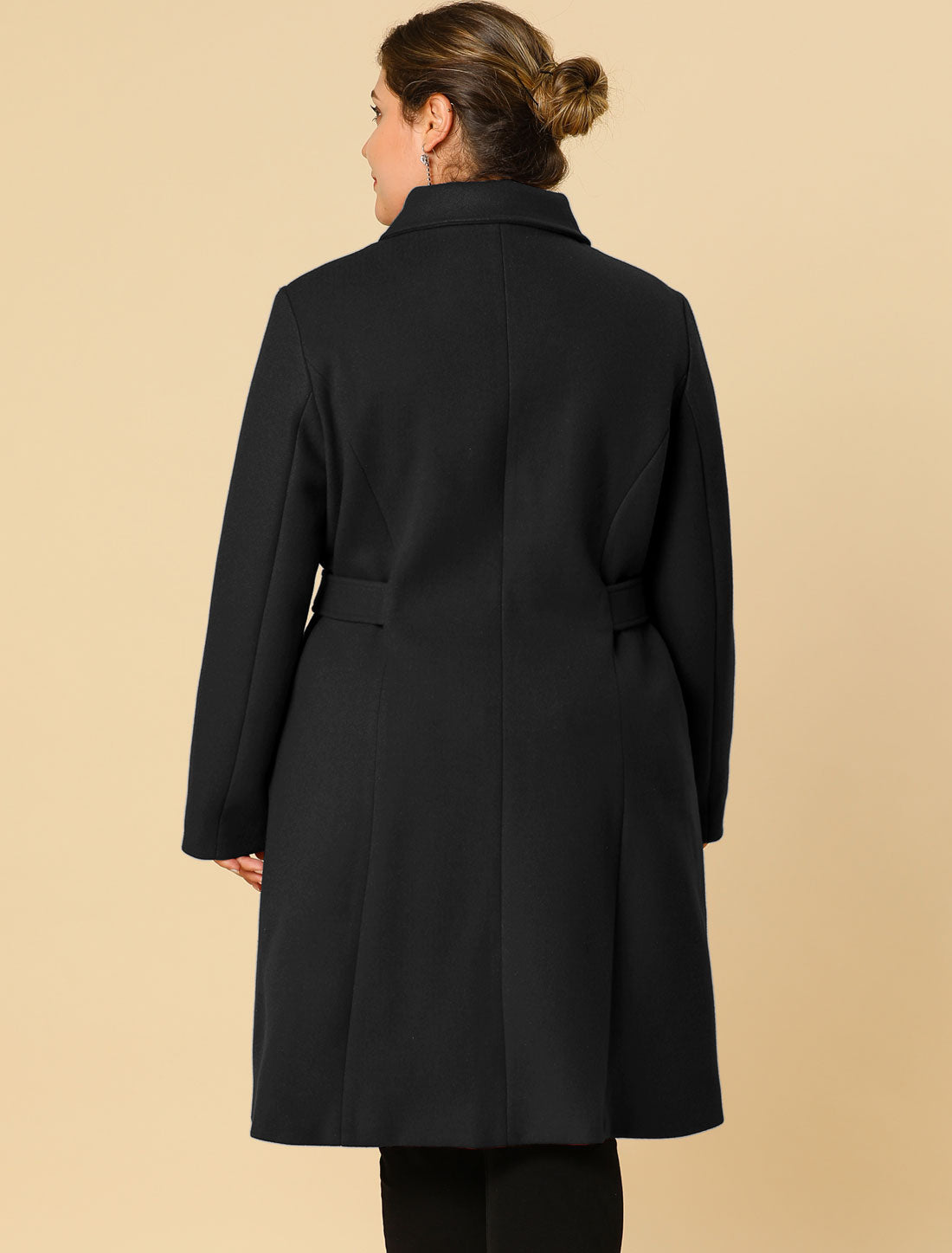 Women's Plus Size Coat Single Breasted Belted Winter Long Coat