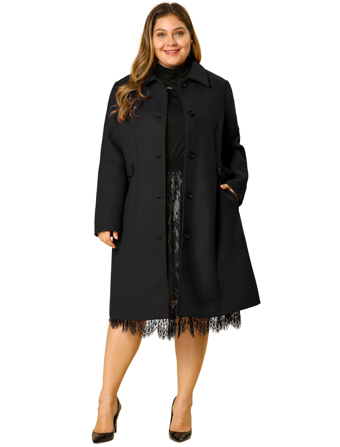 Women's Plus Size Coat Single Breasted Belted Winter Long Coat