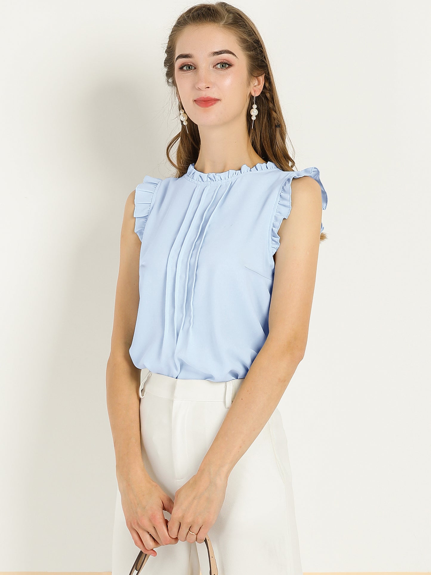 Women's Business Casual Sleeveless Ruffle Blouse Top