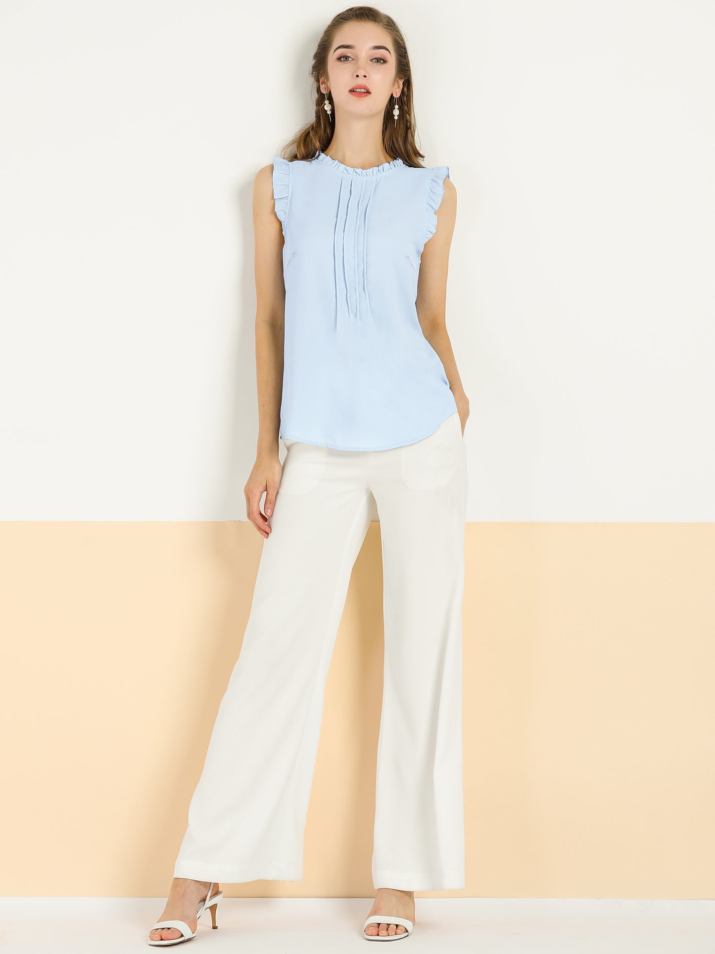 Women's Business Casual Sleeveless Ruffle Blouse Top