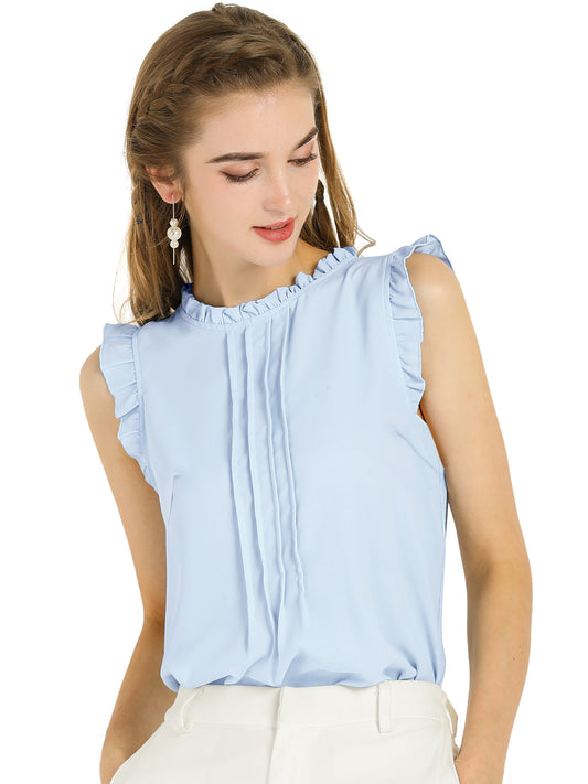 Women's Business Casual Sleeveless Ruffle Blouse Top