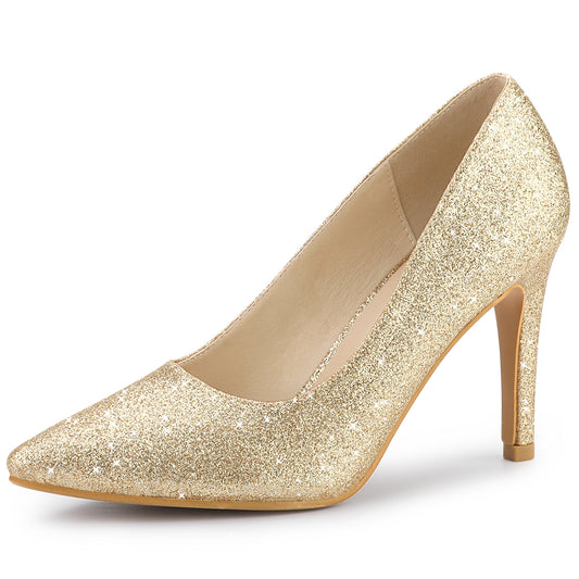 Zapatos de tacón alto de aguja con purpurina para mujer
