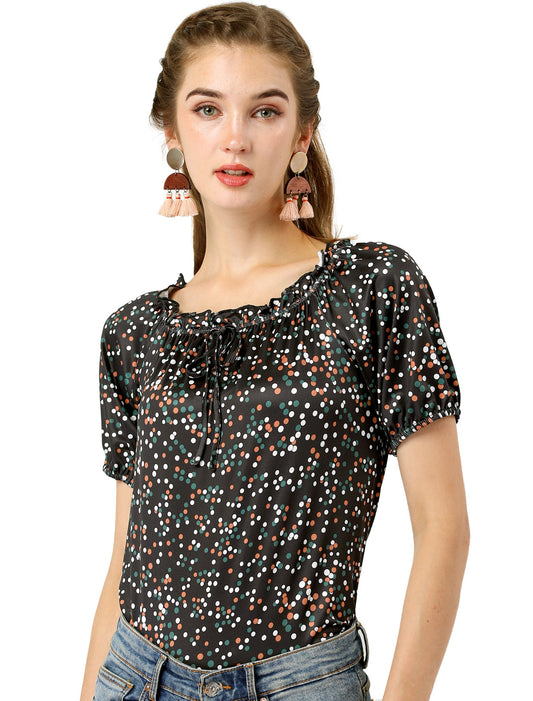 Women's Raglan Short Sleeve Round Neck Summer Dots Print Blouse