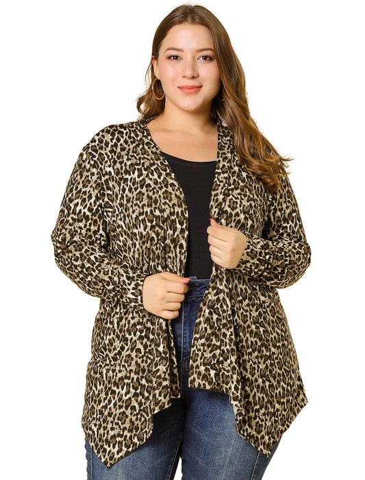 Women's Plus Size Cardigans Open Front Asymmetric Hem Printed Lightweight Jacket Fall Knit Cardigan