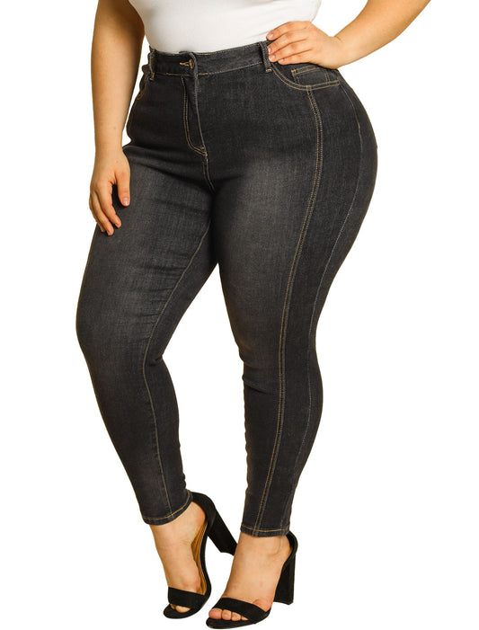 Women's Plus Size Jeans Mid Rise Stretch Washed Skinny Jeans Casual Denim Jeggings