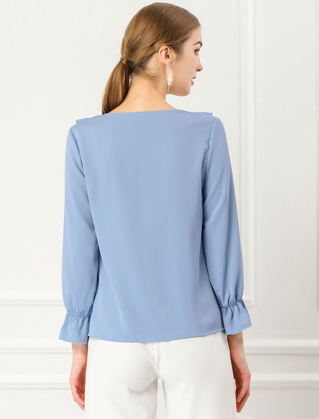 Women's Ruffle Blouse Elegant V Neck Long Sleeve Casual Dressy Top (Available in Plus Size)