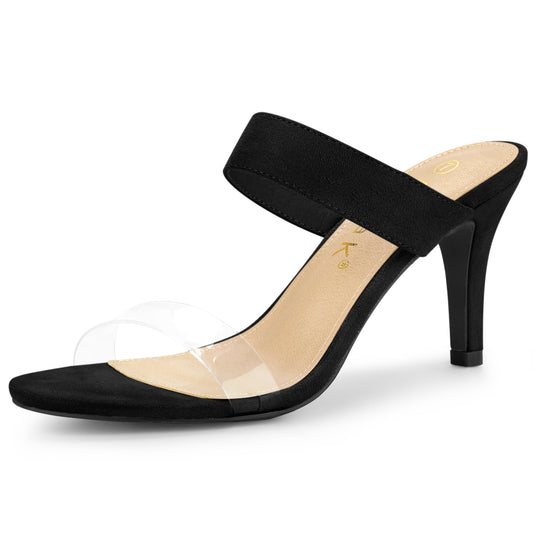 Sandalias de tacón de aguja con tiras transparentes para mujer