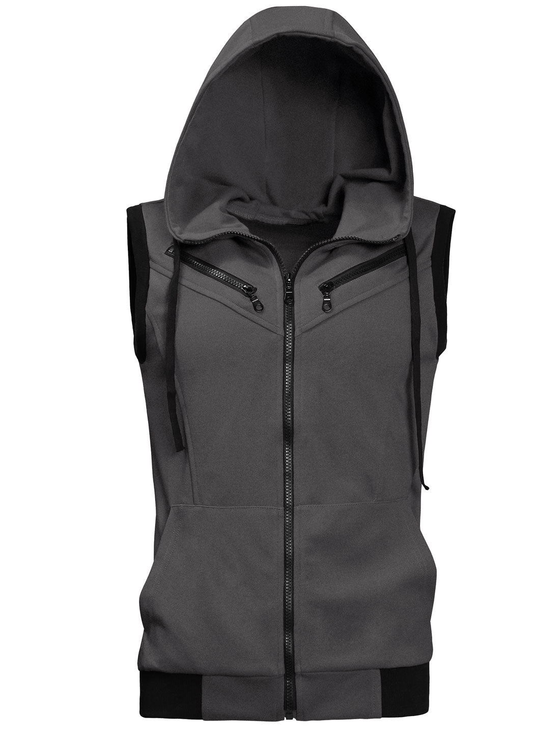 [PACK SALES] Men's 2 Pieces Casual Zip up Drawstring Hoodie Sleeveless Vests