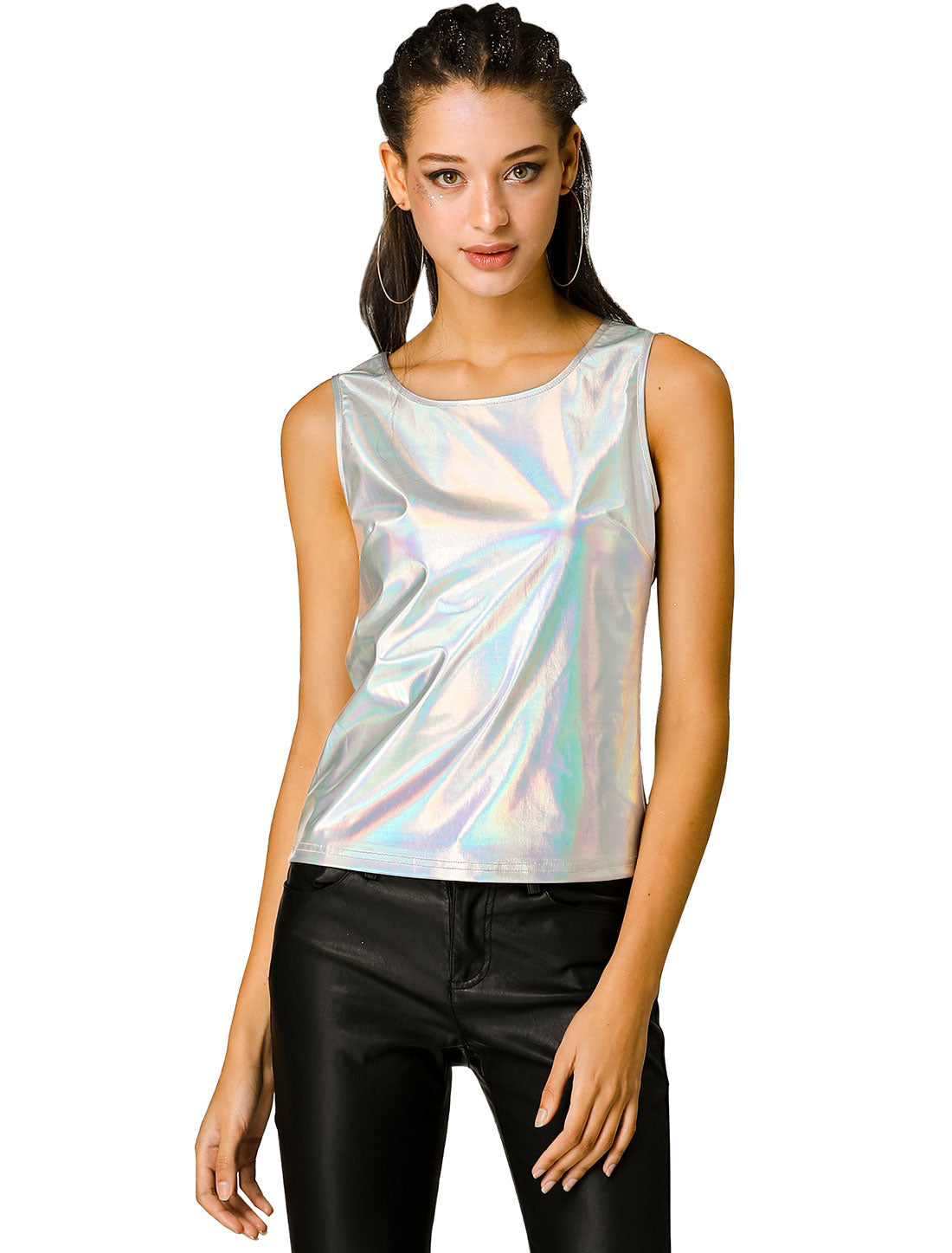 Women's Shiny Party Clubwear Cami Sparkly Metallic Tank Top (Available in Plus Size)