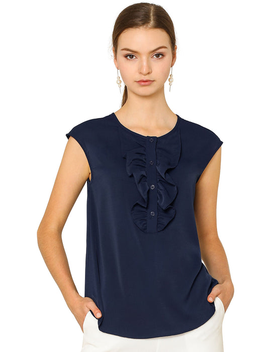 Women's Ruffled Sleeveless Blouse Chiffon Top