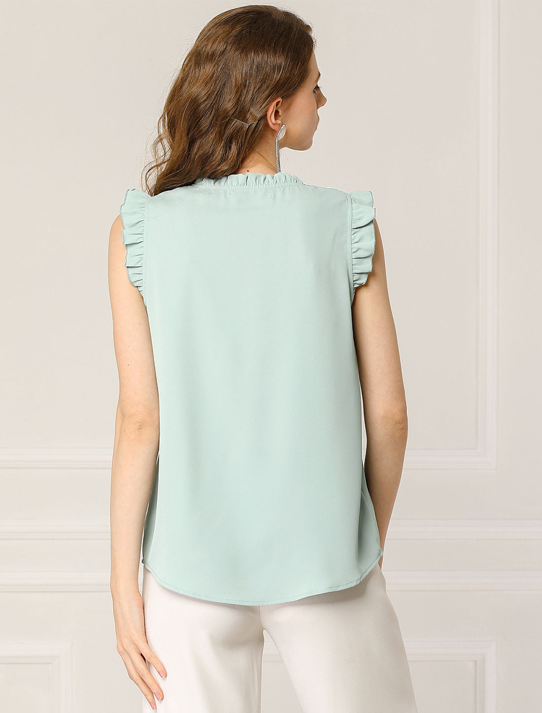 Women's Ruffled Sleeveless Blouse Work Business Top