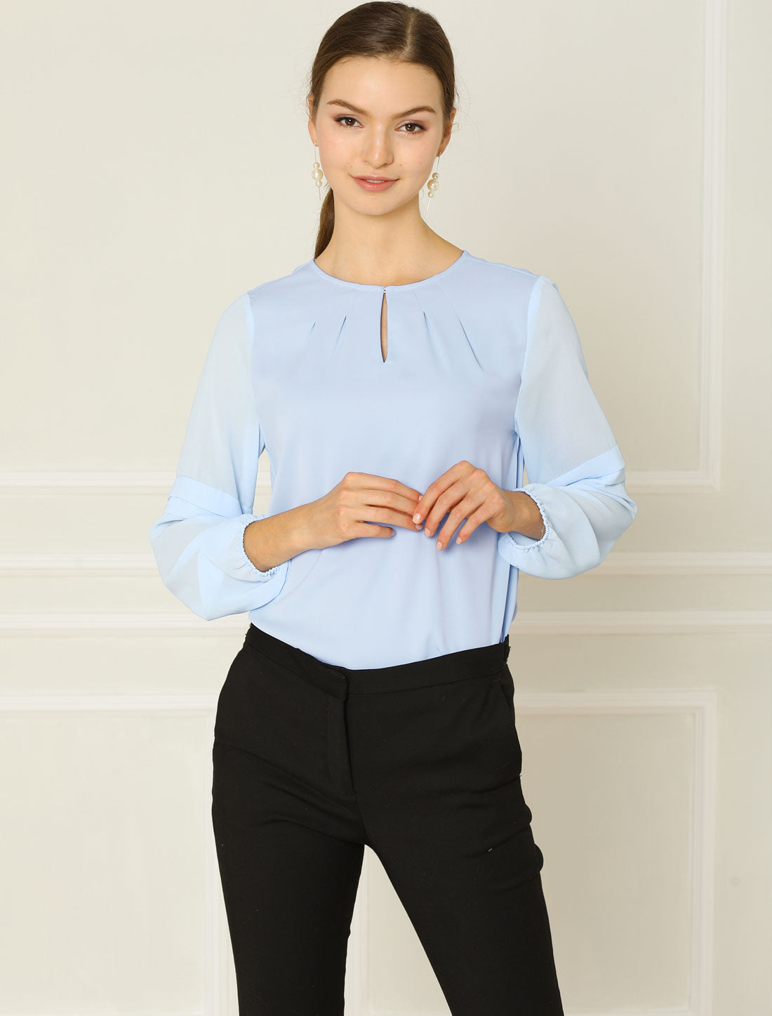 Women's Keyhole Neck Long Sleeve Business Casual Blouse Shirt