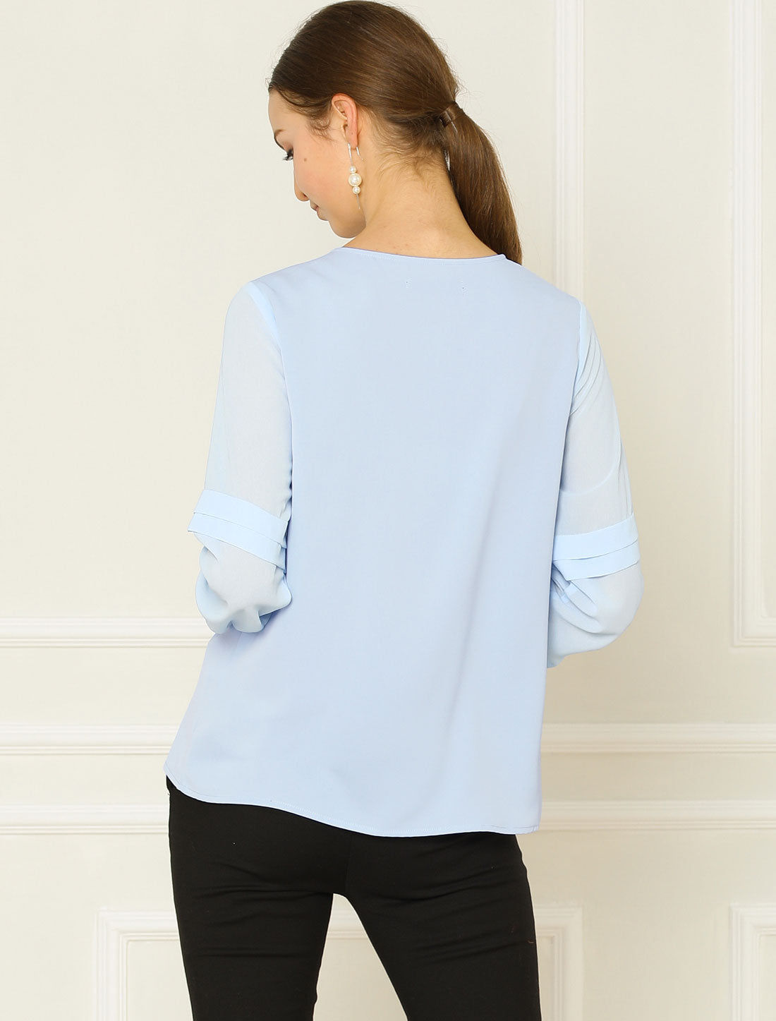 Women's Keyhole Neck Long Sleeve Business Casual Blouse Shirt