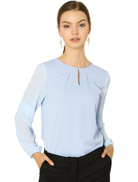 Women's Keyhole Neck Long Sleeve Business Casual Blouse Shirt
